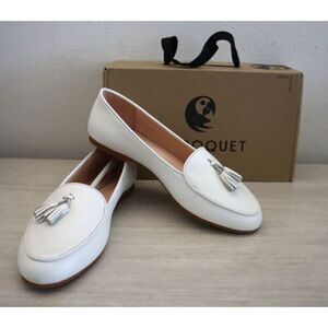 Perroquet CZSS2308 Women's Sz 38 US 7 White Genuine Leather Tassel Flats